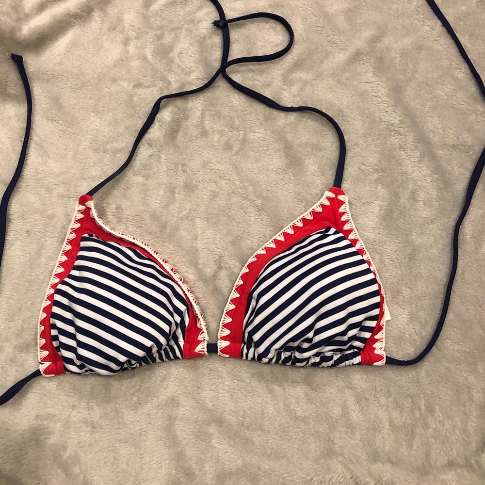 Red white and blue bikini top with stitching